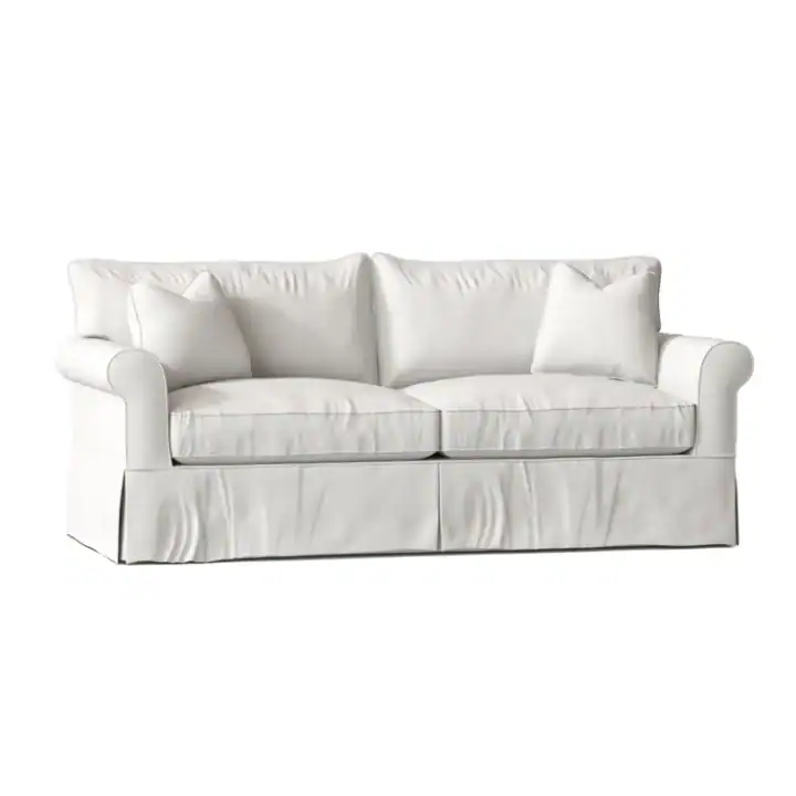 classic white slipcovered couch with rolled arms