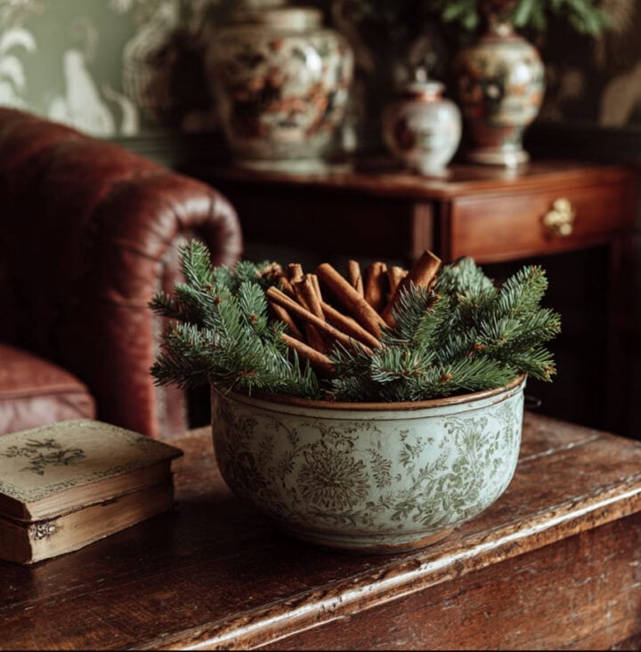 fir-branches-and-cinnamon-sticks for natural Christmas decorations
