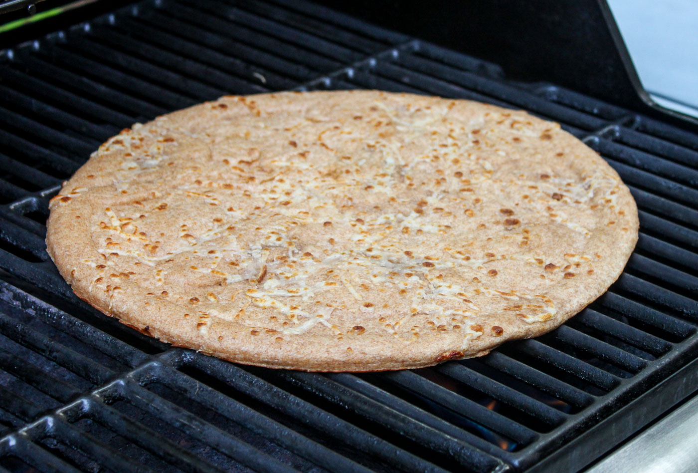 Pizza Crust on Grill - Grilled Corn Pesto Pizza