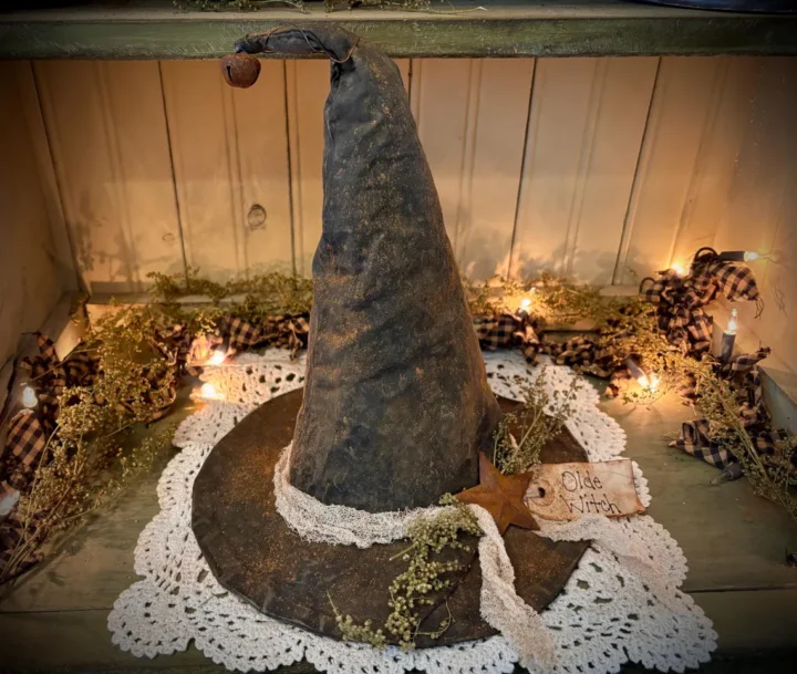 primitive witch hat Halloween decoration