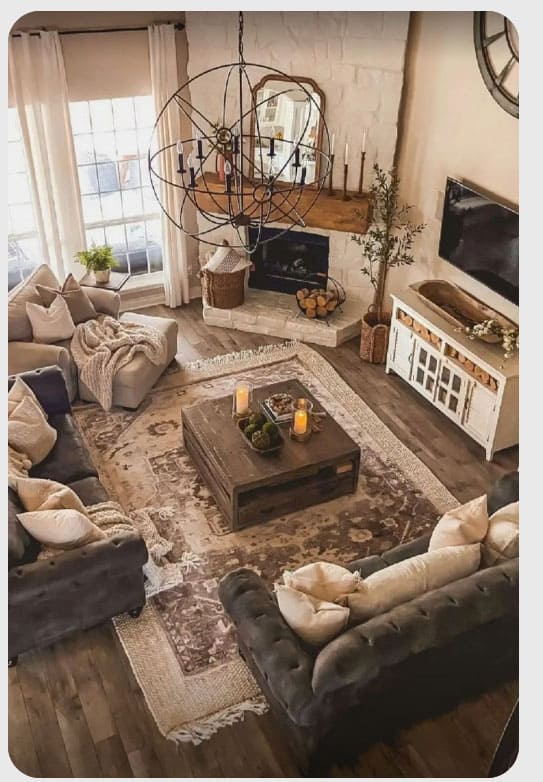 how to arrange a living room with a corner fireplace